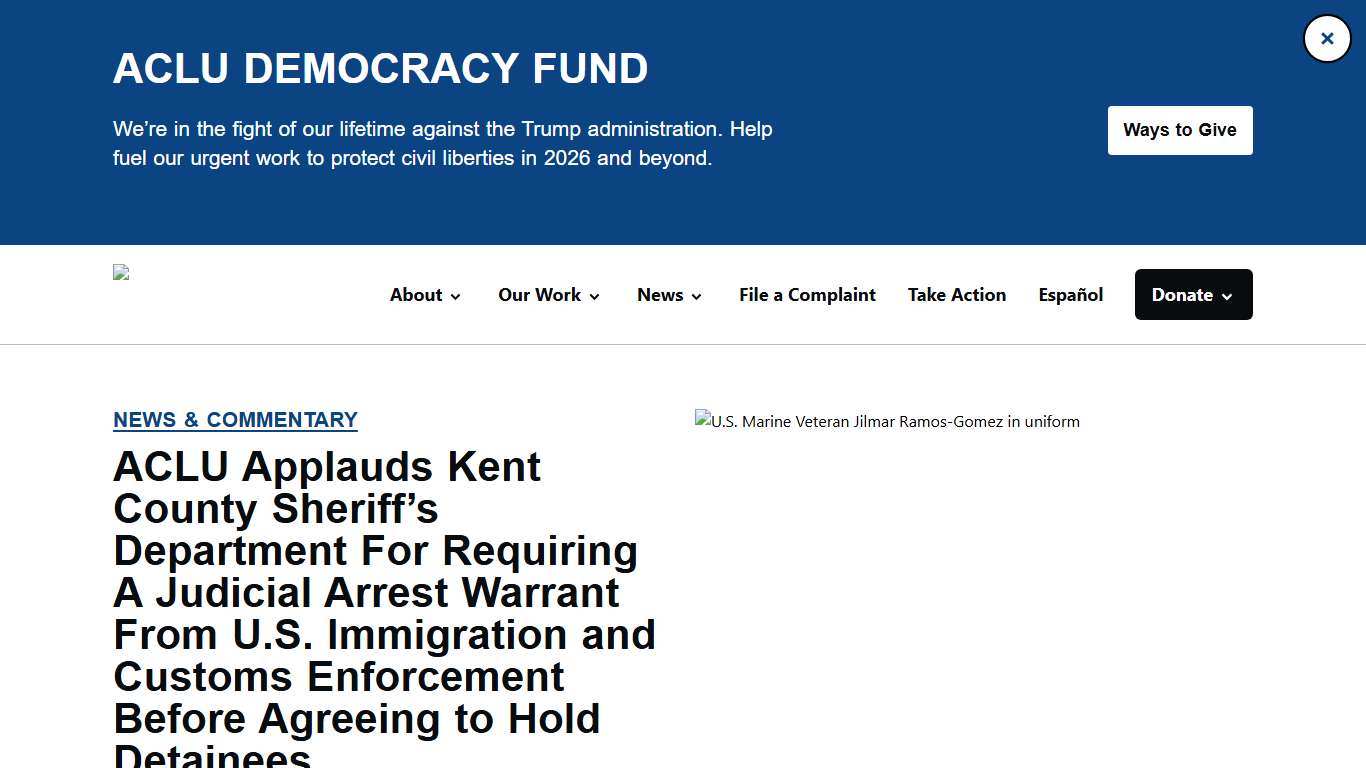 ACLU Applauds Kent County Sheriff’s Department For Requiring A Judicial Arrest Warrant From U.S. Immigration and Customs Enforcement Before Agreeing to Hold Detainees - ACLU of Michigan